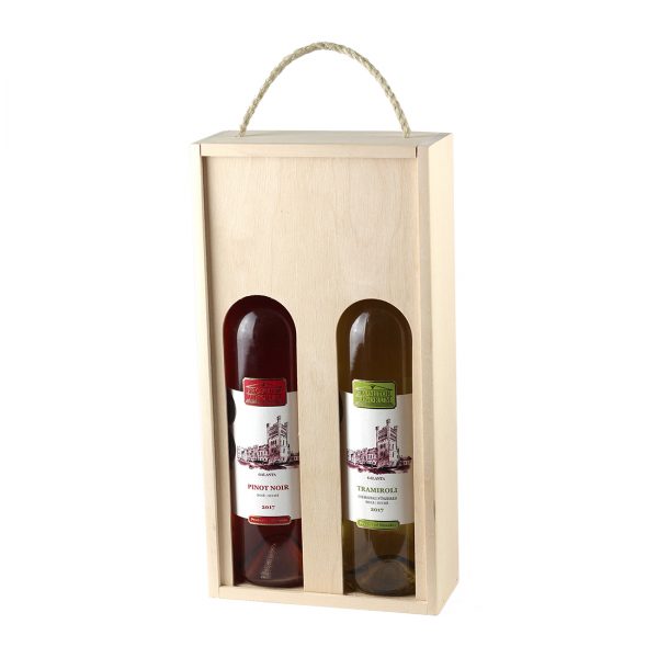 Drevenná kazeta na 2 fľaše vína, zatvorená, otvor s klenbou, Promitor Vinorum | regioWine