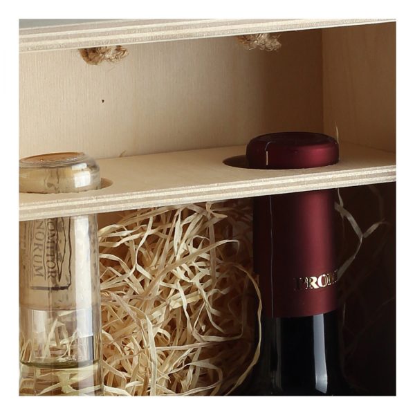 Drevenná kazeta na 2 fľaše vína, zatvorená, otvor v tvare lístkov, Promitor Vinorum | regioWine